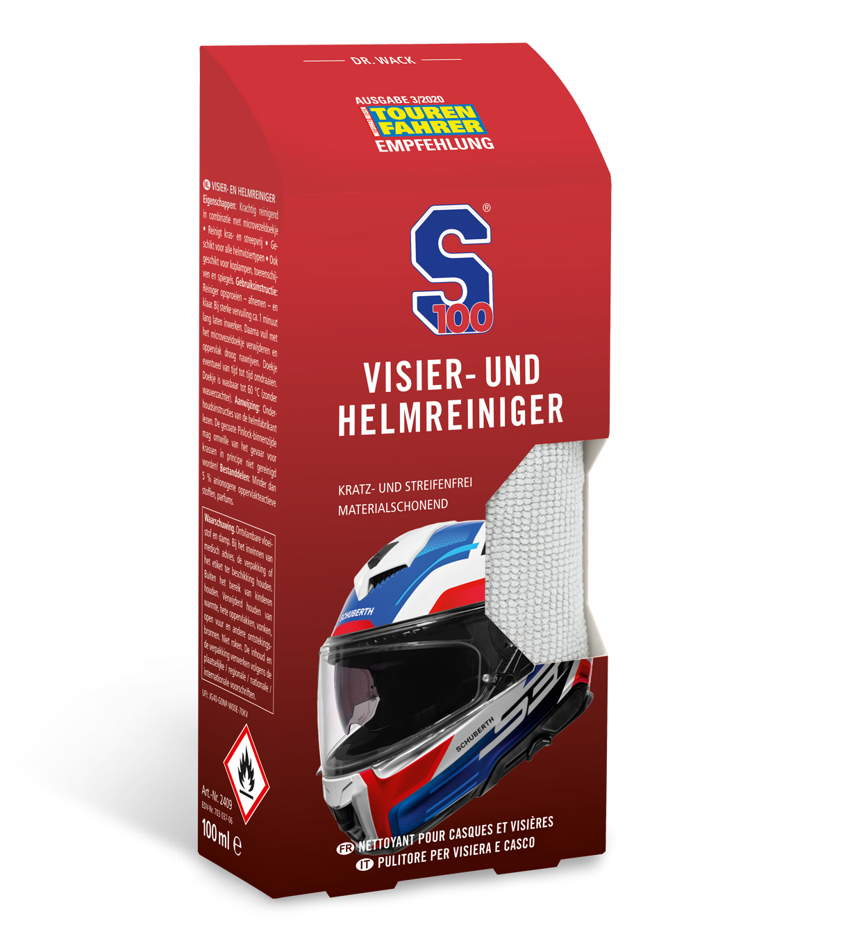 "S100" Visier- und Helmreiniger (Set mit Mikrofasertuch) für Motorrad Helmpflege