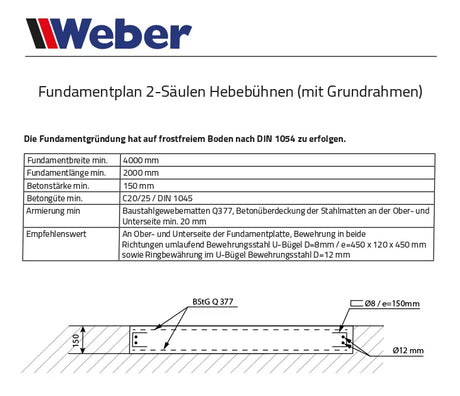 2-Säulen Hebebühne "P4000G" Weber-Profi-Serie