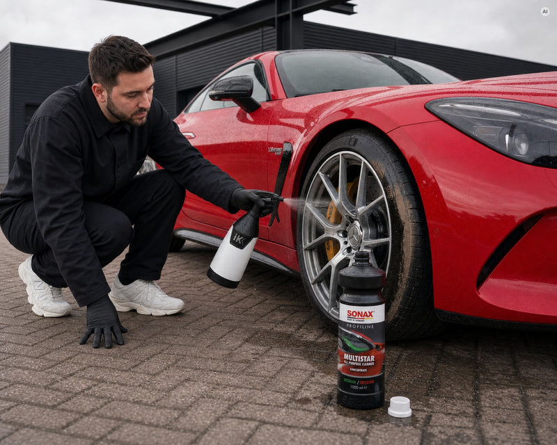 Detailing1 hero: all-purpose cleaner — lifting brown blooming off the tyre sidewall (desktop)
