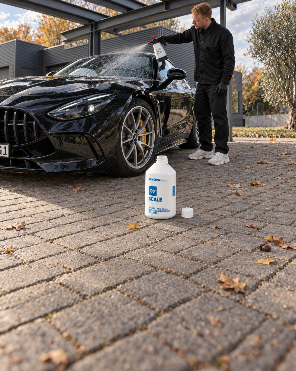 Detailing1 Hero: Water spot remover — removing limescale spots from the windscreen (Mobile)