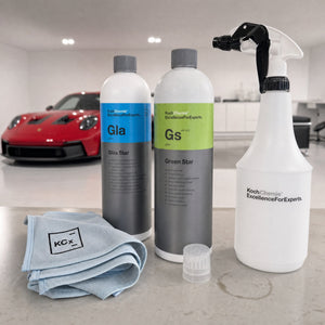 Detailing1 Auto-Reinigungsset "Innenraum" — Koch-Chemie Green Star „Gs“ 1 Liter + Dosing Cap + Koch-Chemie Glas Star „Gla“ 1