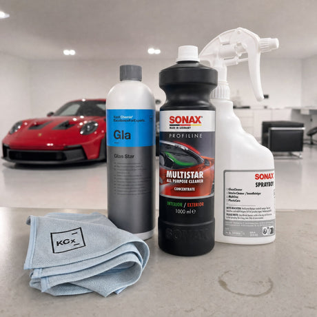 Detailing1 Auto-Reinigungsset "Innenraum" — SONAX PROFILINE MultiStar 1 Liter + Koch-Chemie Glas Star „Gla“ 1 Liter + Pro Gla