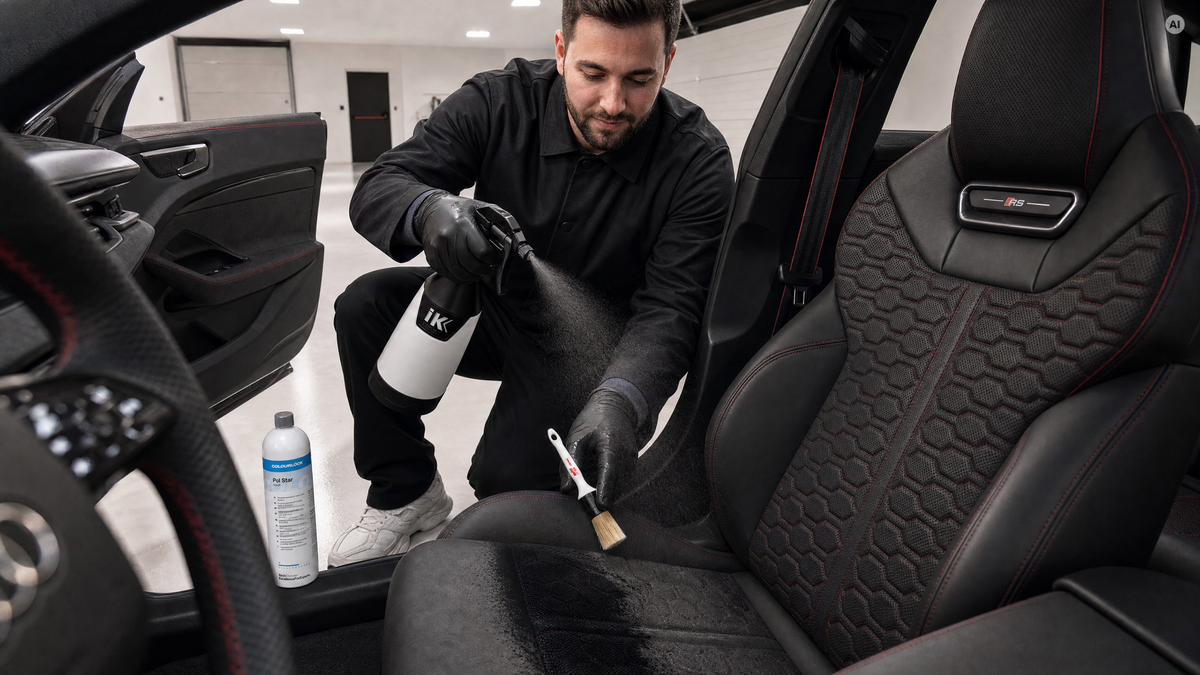 Sprühnebel und Bürste am Sitz — Polster- & Alcantara-Reiniger von COLOURLOCK bei Detailing1