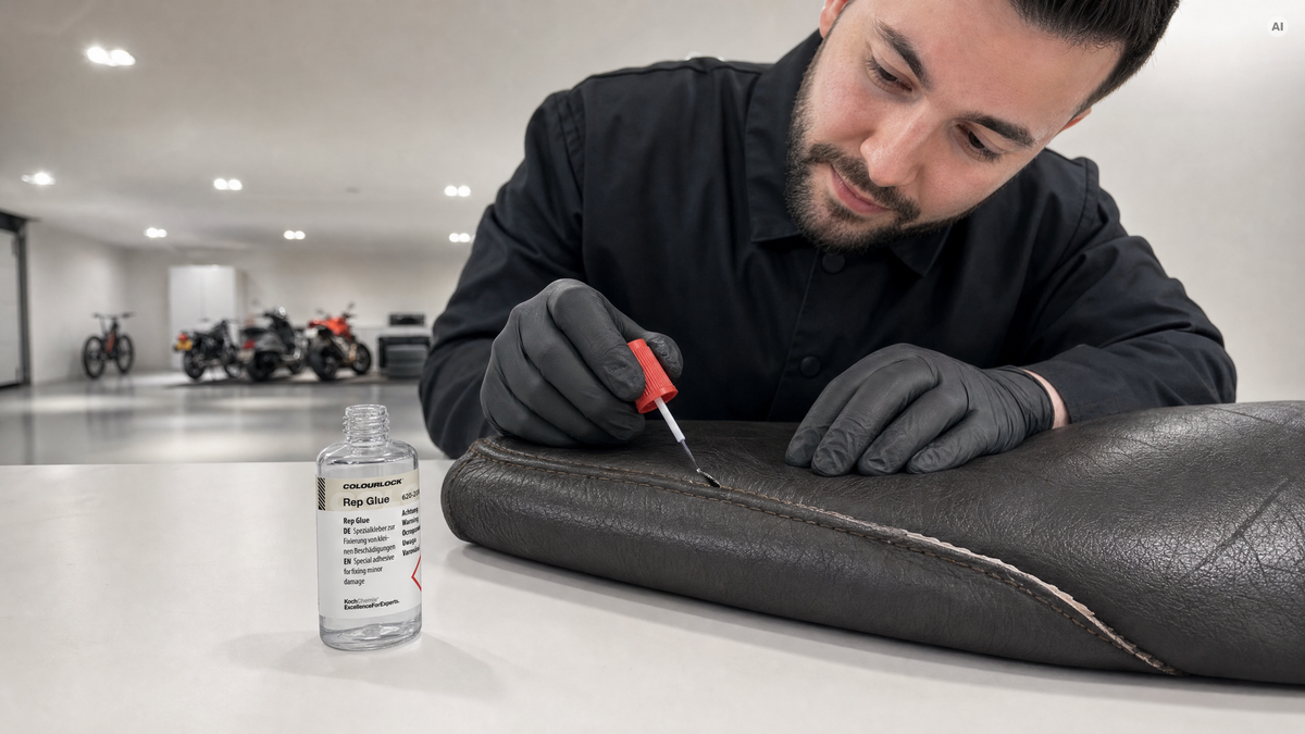 Punktgenauer Klebstoffauftrag an der Ledernaht — Lederkleber von COLOURLOCK bei Detailing1