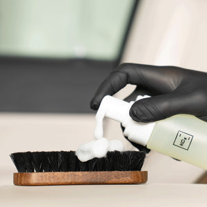 Detailing1 COLOURLOCK Leather Cleaner (Strong) — cleaning foam from the Foamer Bottle on the leather brush