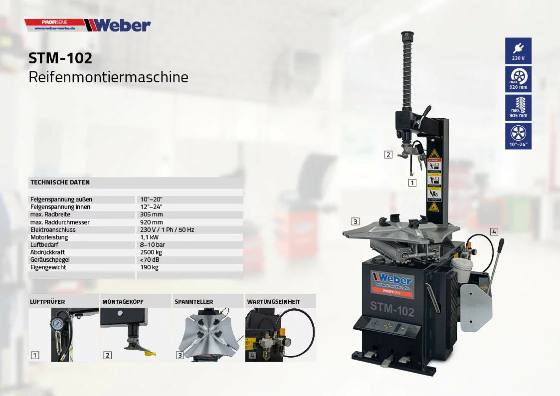 "AM346" Set mit Reifenmontiermaschine "STM-102" & Radwuchtmaschine "STW-202" + Hilfsmontagearm "HP-ECO-R"