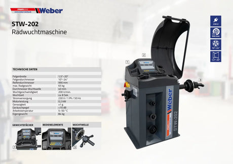"AM346" Set mit Reifenmontiermaschine "STM-102" & Radwuchtmaschine "STW-202" + Hilfsmontagearm "HP-ECO-R"