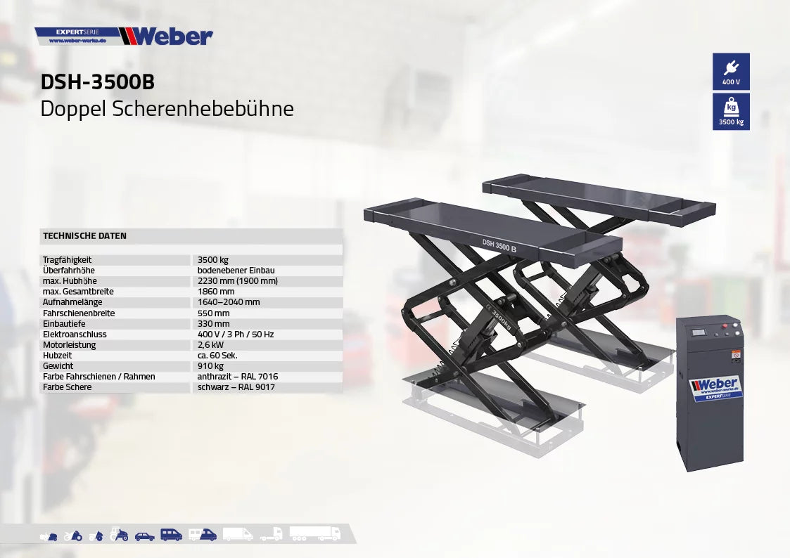 Doppel Scherenhebebühne "DSH-3500B" Weber-Expert-Serie bis 3500kg